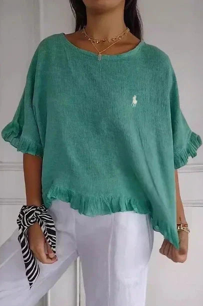 Solenne™ RL | Women’s Linen Ruffle Blouse (Clearance)